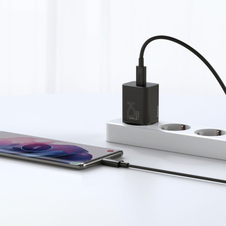 Baseus Super Si 25W USB-C įkroviklis su kabeliu 1.0m juodas