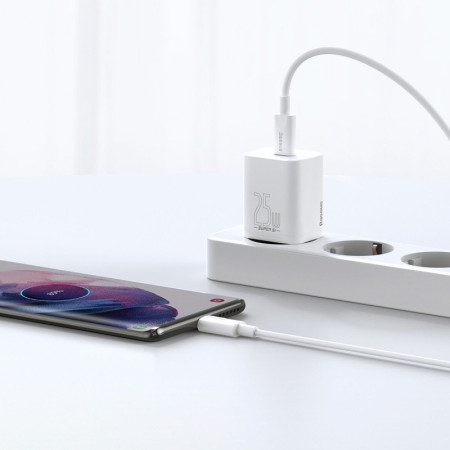 Baseus Super Si Quick Charger 25W su USB-C kabeliu 1m balta
