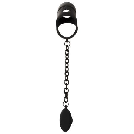 Black Velvets Silicone Intimate Cage Set with Grooved Plug & Chain 11.5cm