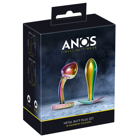 ANOS Rainbow Metal Plug Set - 2-Piece, Tapered & Curved, Coloured Finish