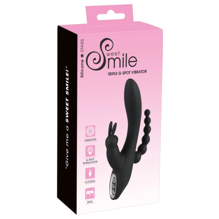 Smile Triple Multi-Zone Vibrator with Rabbit & Beads, 20.8 cm, Purple