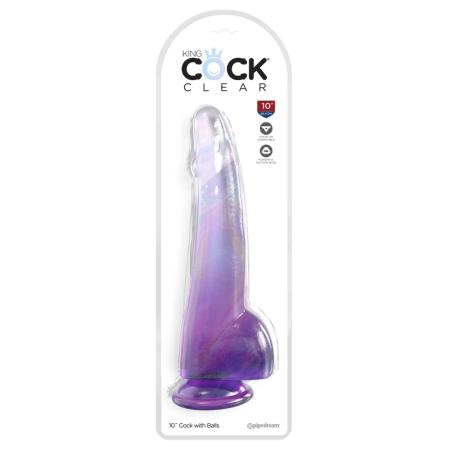 King Cock Clear 10" Purpl Model with Balls, Transparent TPE, 27.9 cm