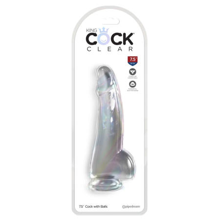 King Cock Clear 7.5” Model with Suction Base, Transparent TPE, 19 cm