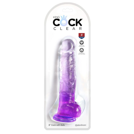 King Cock Clear 8" with Dual Base Purple - Transparent Anatomical Model