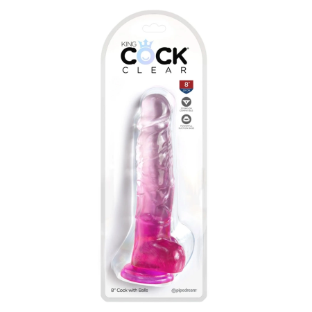 King Cock Clear 8" Pink Anatomical Model with Suction Base
