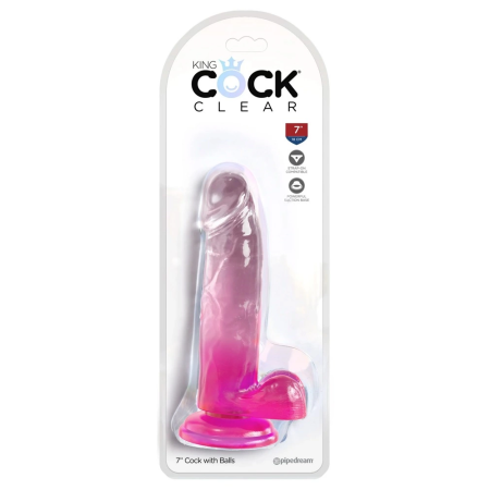 King Cock Clear 7 Pink Firm Transparent Model with Suction Base