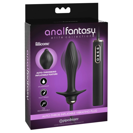 Anal Fantasy Elite Auto-Throb Inflatable Plug, Silicone, Black, 13cm