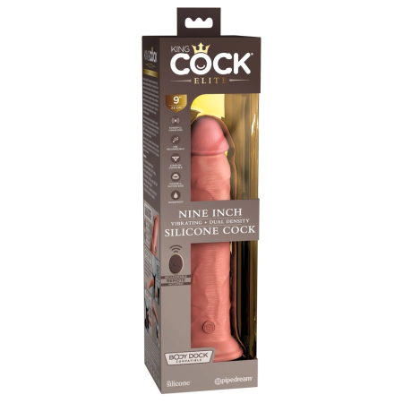 King Cock Elite 9" Dual Density Silicone Vibrator with Remote Control, Beige