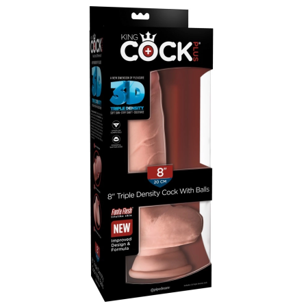 King Cock Plus 8" Dual-Density Model with Balls, Suction Cup, Beige