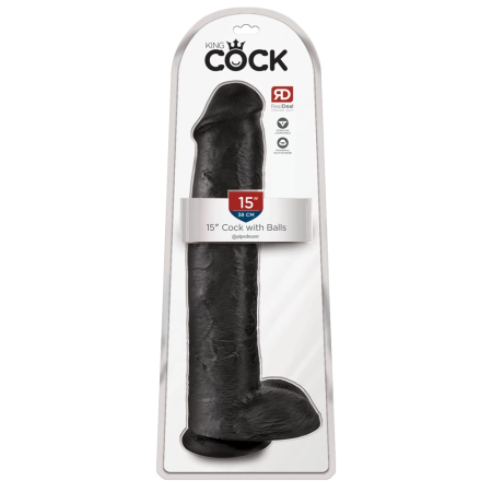 King Cock 15" Anatomical Model with Suction Cup & Strap-On Compatibility, Dark