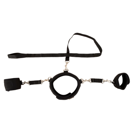 FFS Adjustable Padded Collar with Cuffs and Leash - Black, Universal Fit