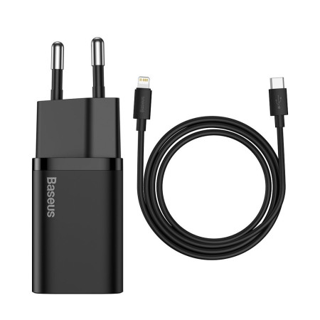 Baseus Super Si Greitas Įkroviklis 1C 20W su USB-C į Lightning kabeliu 1m (juodas)