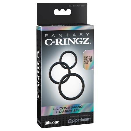 FCR Silicone 3 Ring Set Flexible Stamina Support - Black, 3 Sizes
