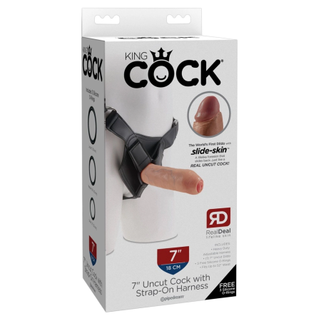 King Cock 7 Uncut Strap-On System Adjustable Harness 18cm Light Tone