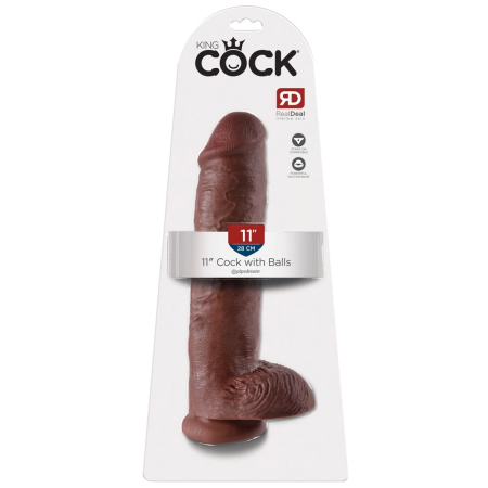 King Cock 11" Anatomical Model with Suction Cup Brown 28 cm