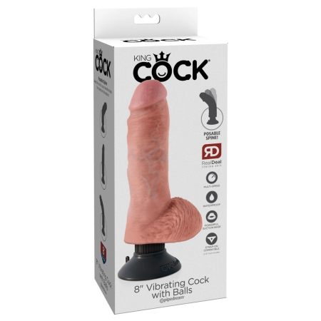 King Cock 8" Vibrating Flexible Intimate Machine with Suction Cup, Beige
