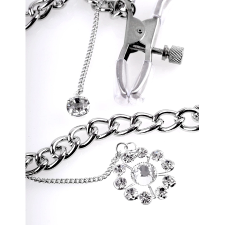 FFS Crystal Adjustable Nipple Clamp Set with Decorative Pendant, Silver