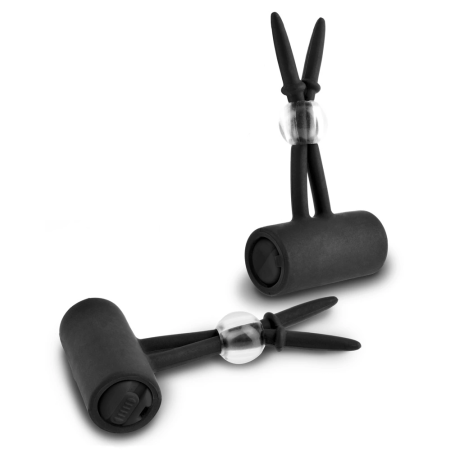 FFSLE Silicone Vibrating Nipple Lassos - Adjustable, 6 cm, Black