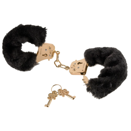 FFS Gold Deluxe Adjustable Handcuffs with Removable Soft Faux Fur Cover