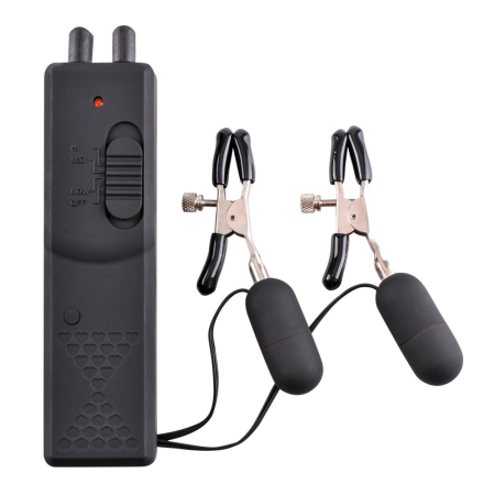 FFS Adjustable Vibrating Nipple Clamps with Remote Control, Silver-Black