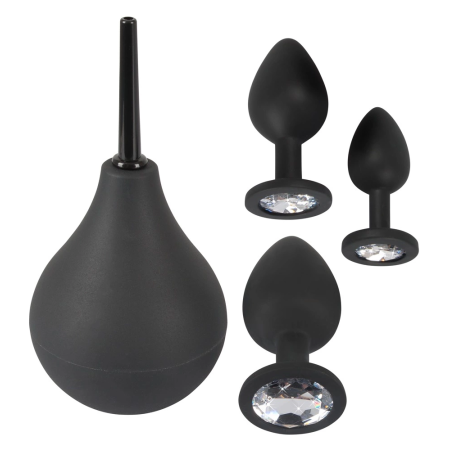 Black Velvets Anal Kit - Silicone Set with Douche and Decorative Plugs