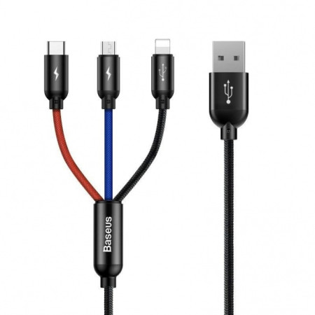 Baseus 3in1 USB kabelis - micro USB / Lightning / USB-C, 3.5A, 1.2M, juodas