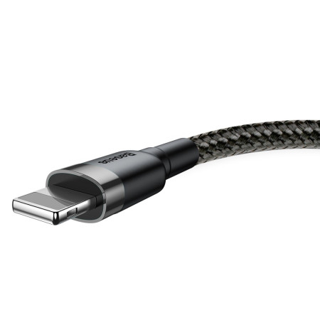 USB kabelis Baseus Cafule USB-A į Lightning 2.4A 1.0m pilkas-juodas