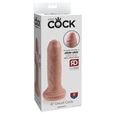 King Cock Model 6in Uncut Flesh - Anatomical Intimate Device with Suction Cup