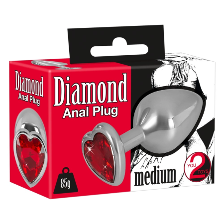 You2Toys Diamond Plug Medium - Aluminium Heart Red Gem 8.2 cm