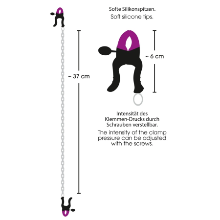 Bad Kitty Adjustable Silicone Nipple Clamps with Steel Chain 52cm