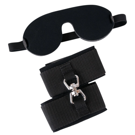 Bad Kitty Restraint Set with Padded Blindfold and Handcuffs, Black