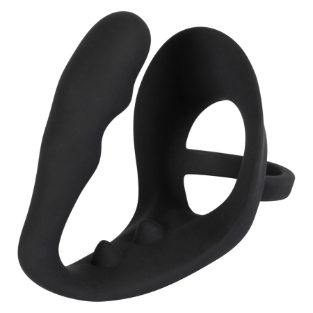 Black Velvets Silicone Intimate Ring with Plug and Perineum Bridge, Black