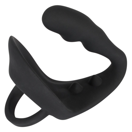 Black Velvets Silicone Intimate Ring with Plug and Perineum Bridge, Black