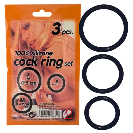 You2Toys Silicone Ring Set 3pcs Black - Adjustable Sizes for Comfort
