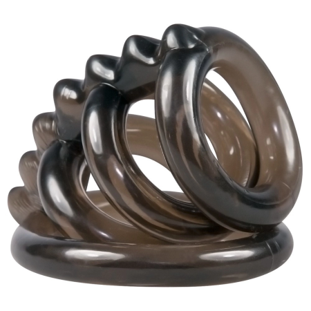 Bad Kitty Set of 4 Connected Intimate Rings Smoky Black TPE 6.5cm