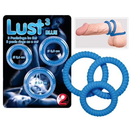 Lust 3 Silicone Intimate Rings Blue Set - 3 Sizes