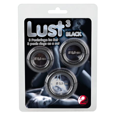 Lust 3 Silicone Intimate Rings Set Black - 3 Sizes