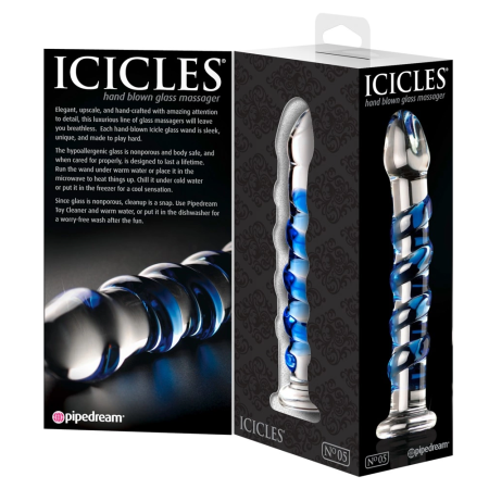 Pipedream Icicles No. 5 Glass Massage Tool Spiral Pattern 18.5cm