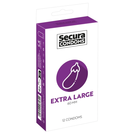 Secura Extra Large Condoms 12-Pack - Silky Smooth, Vegan, 60 mm