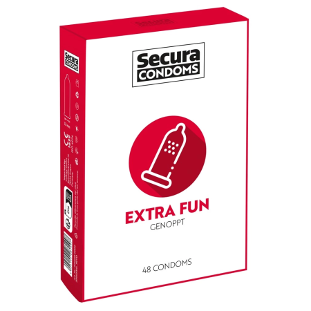 Secura Extra Fun 48pcs Textured Vegan Condoms, Ribbed, 52mm