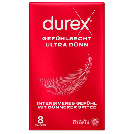 Durex Gefuhlsecht Ultra Condoms 8 pcs - Extra Thin, 52 mm Width