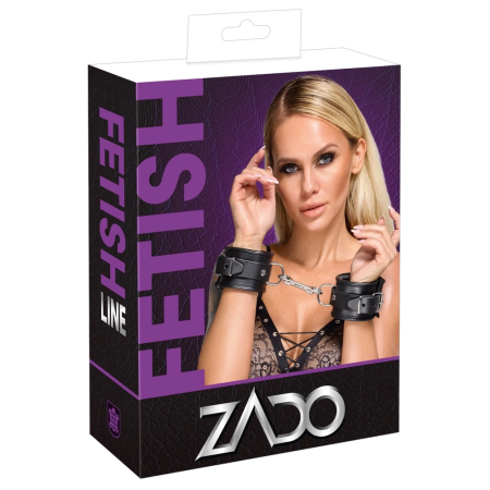 ZADO Leather Handcuffs Padded Adjustable Black 6.5cm Wide