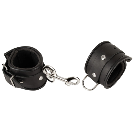 ZADO Leather Handcuffs Padded Adjustable Black 6.5cm Wide