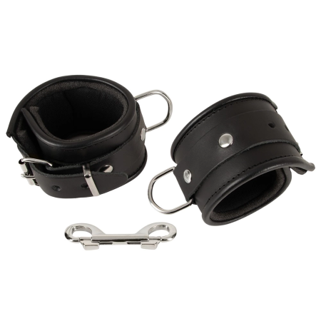 ZADO Leather Handcuffs Padded Adjustable Black 6.5cm Wide