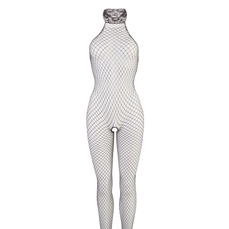 Cottelli Collection Net Catsuit Black S/M with Lace Collar Open Design