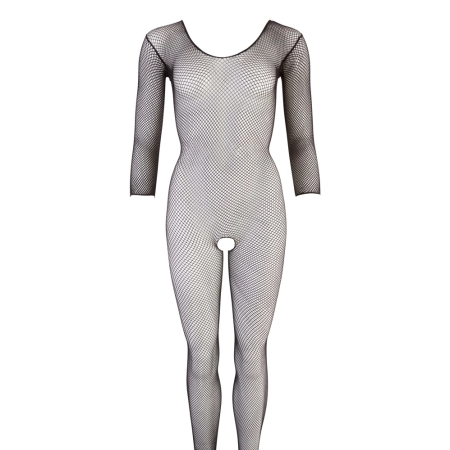 Cottelli Collection Seamless Net Catsuit Black S-L, Long Sleeve Bodysuit