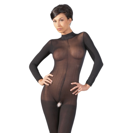 Cottelli Collection Power Net Catsuit S/M with Lace Collar, Black