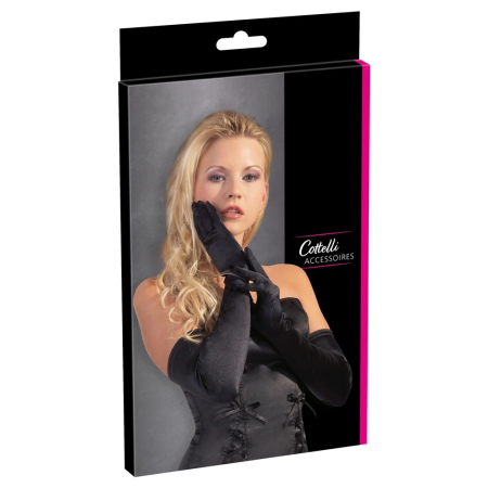 Cottelli Collection Long Black Satin Gloves S-L Elegant Stretch Fit