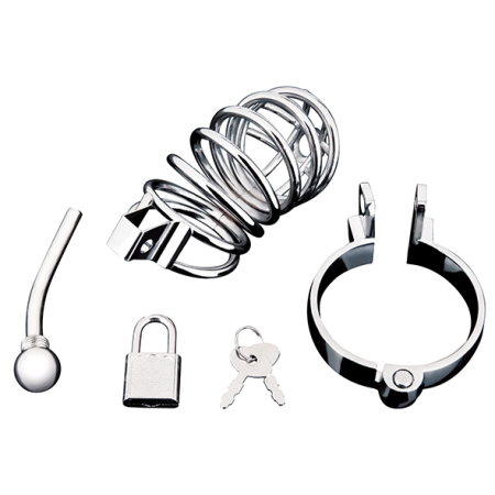 Blueline Stainless Steel Cage with Perineal Extension, Metal, Silver