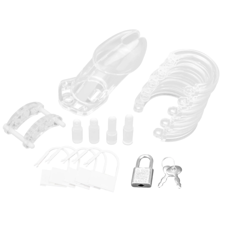 Blueline Acrylic Transparent Chastity System with Lock - Ergonomic Design